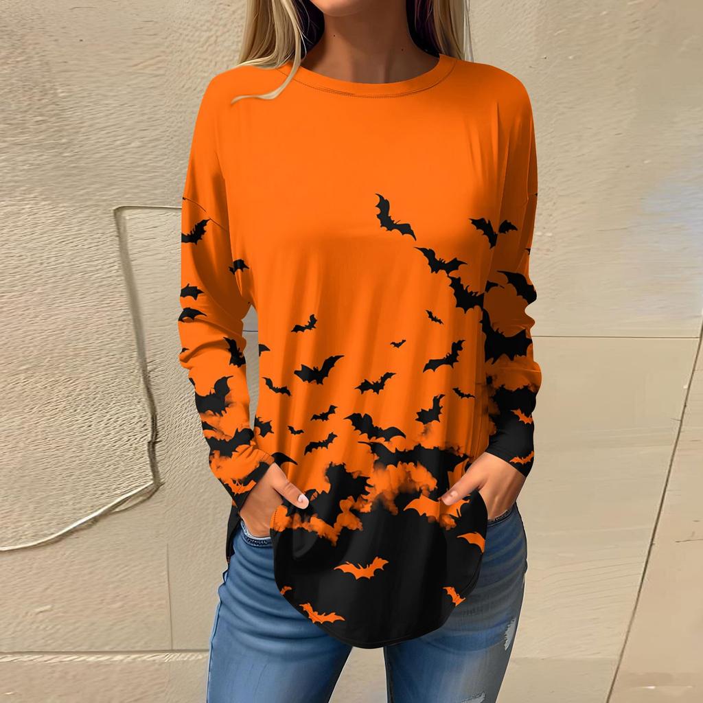Damesmode Losse Ronde Hals Halloween Print Lange Mouwen T-shirt Top Pullover