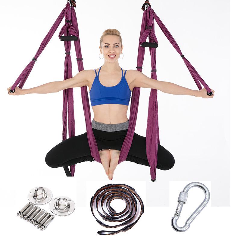 Aerial Yoga Hammock with 6 Handles and Stretch Band for Home Fitness