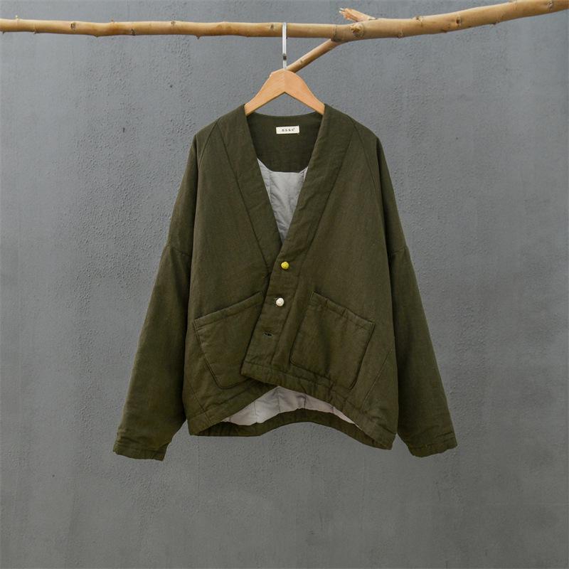 2025 Winter Women's Cotton Linen Retro Quilted Coat with Frog Buttons