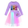 Girls' Star-Print Skirt Round-Neck Long-Sleeve Colorful Lace Patchwork Dress