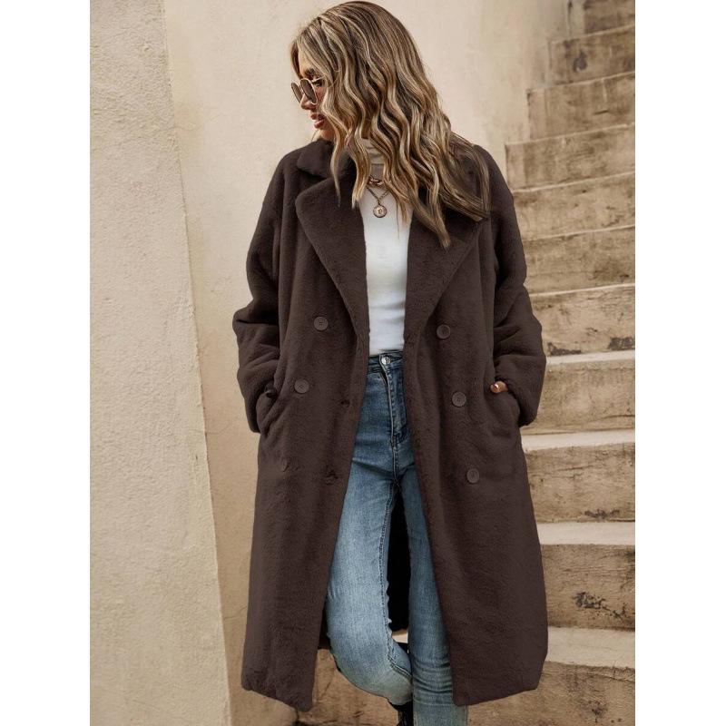 

T23560 Faux Leather and Fur Long Coat XS коричневий