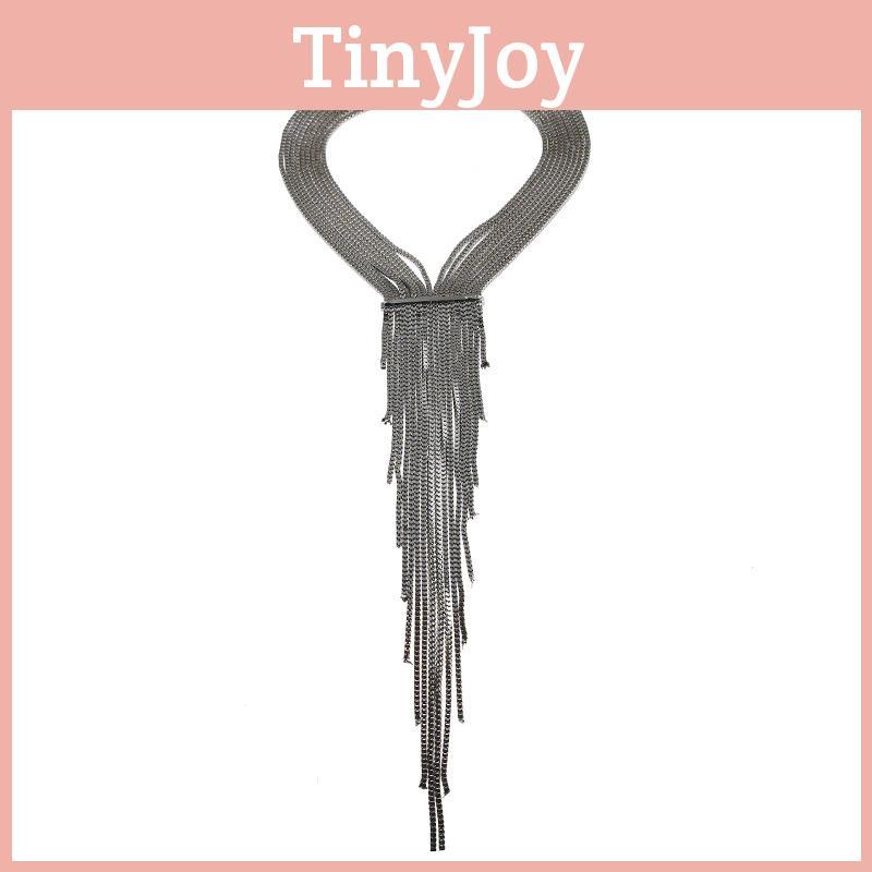 Box Chain Geometric Necklace With Rhinestones Tassels For Enthusiasts Fashion