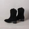 Krazing Pot Cow Suede Nubuck Winter Round Toe Modern Boots Med Heels Slip On Five-Star Decoration Women Mid-calf Boots