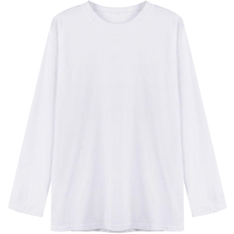 Women's Loose-Fit Long-Sleeve White Cotton T-Shirt - Autumn Inner Layer Top