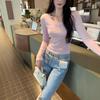 Korean Style Pink V-Neck Slimming Cropped Long Sleeve Women's Top - Autumn/Winter Collection