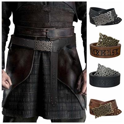 PU Viking Renaissance Buckle Belt Printing Leather Medieval Waistband  Cosplay Costume Accessories