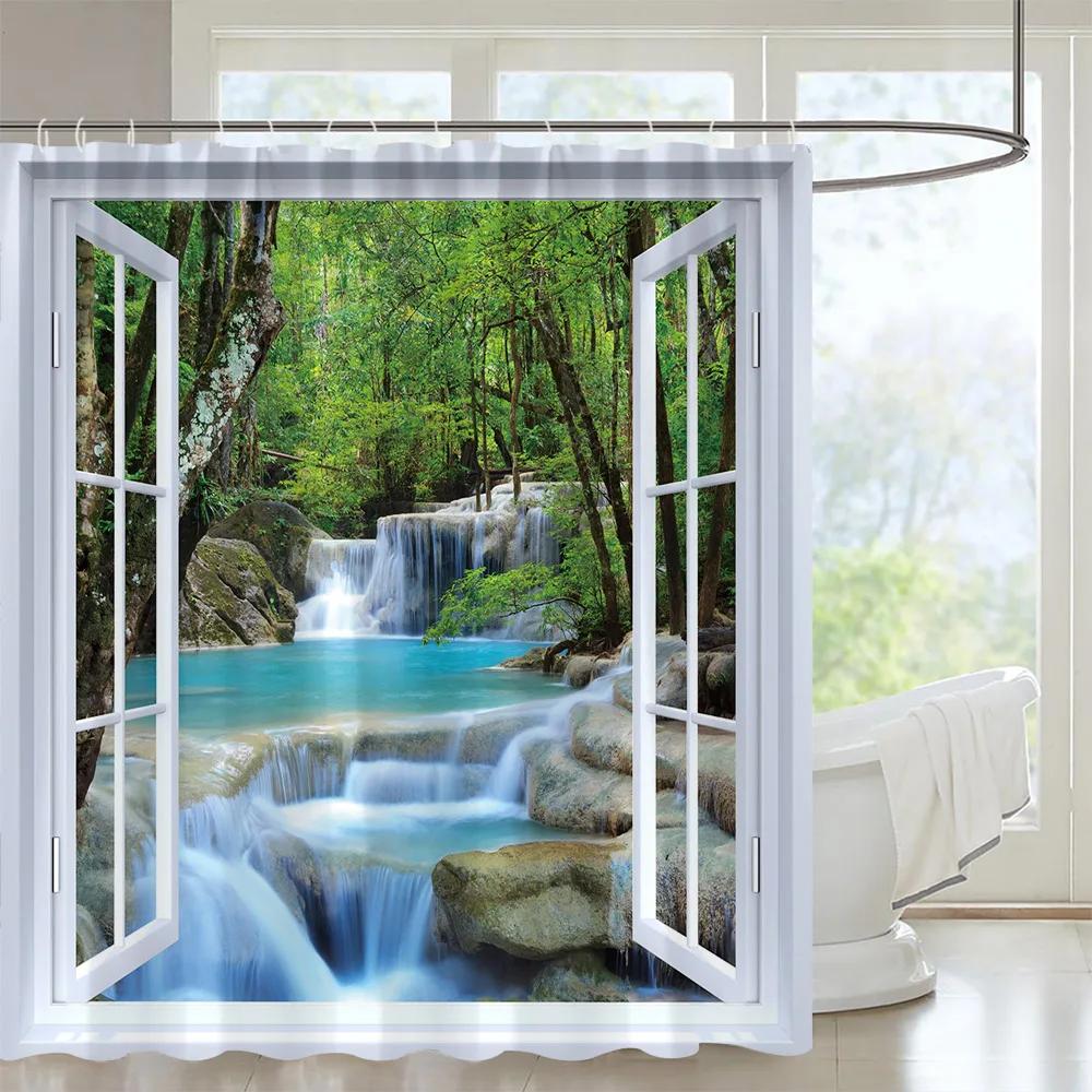 Tropical Forests Shower Curtain Aesthetic Woods Bird Fabric Bathroom Curtain Natural Scenery Home Decor Bathroom Accessories Set