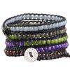 KELITCH Achat Kristall Mischung Perlen Leder Grau 5-fach Wickelarmband Handgefertigtes Armband Manschette Neues Schmuckstück (lila)
