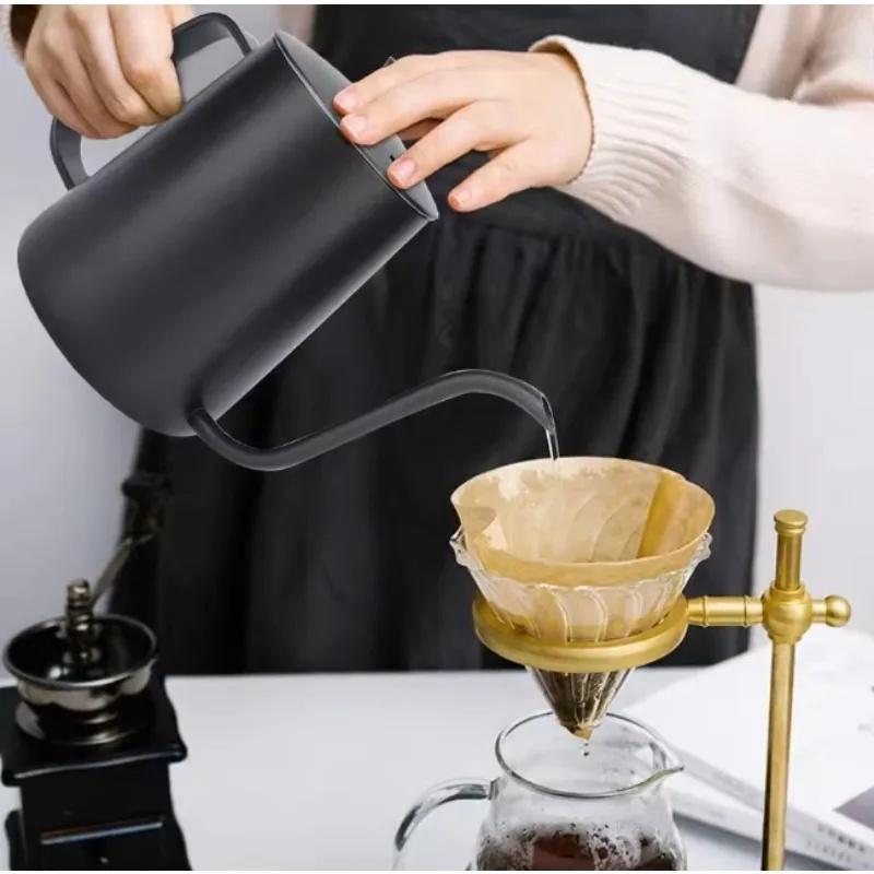 111ML Stainless Steel Gooseneck Drip Coffee Pot, Brewer with Lid & Hanging Handle