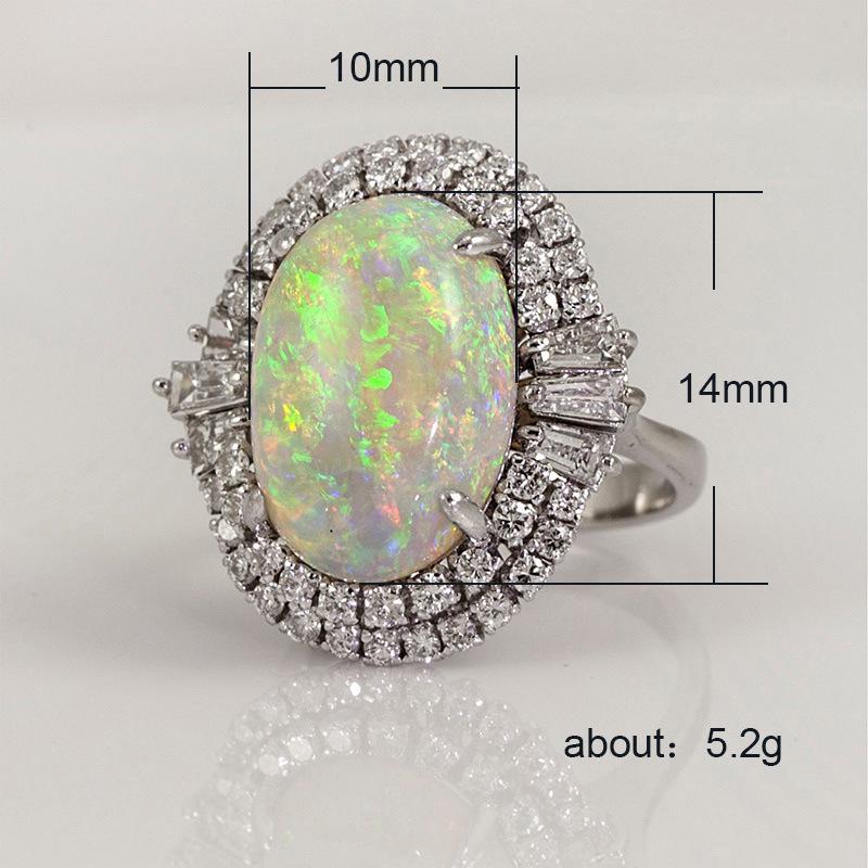 New Hot Sale: Large Copper-Plated Silver Ring with Inlaid Zircon and Artificial Opal