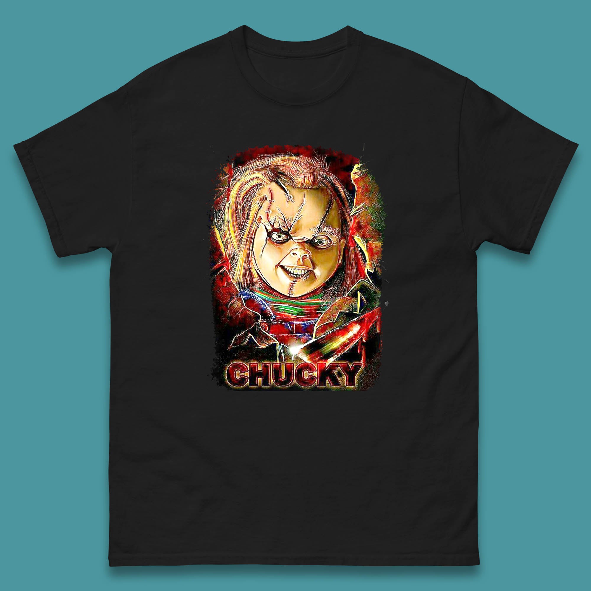 Chucky Distressed Childs Play Horror Monster Creepy Doll Toy Scary Halloween Scary Movie Character Mens Tee Top 4XL