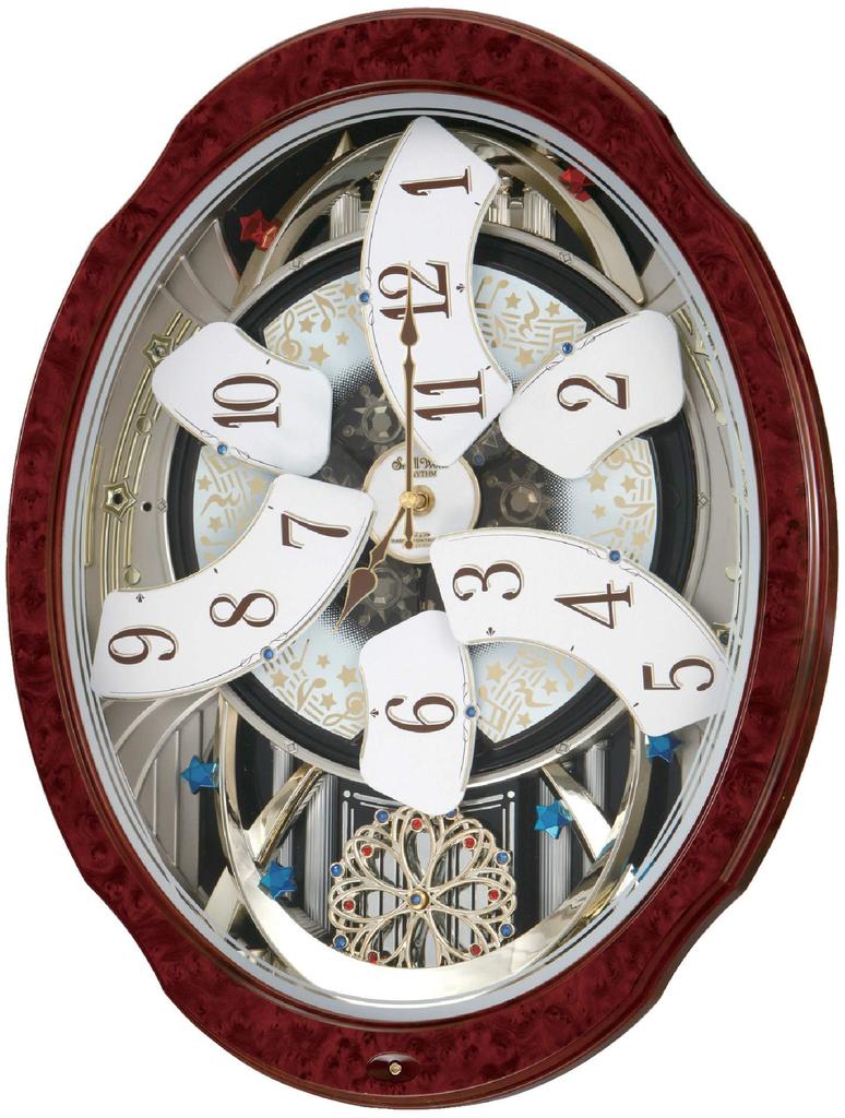 RHYTHM Wanduhr Radio Analog Karakuri Small World Bloom GO 30 Lieder Melodie Braun Maserung Small World 4MN499AZ23 Braun (Holzfinish) 52,1 x 40,5 x 12,4 cm