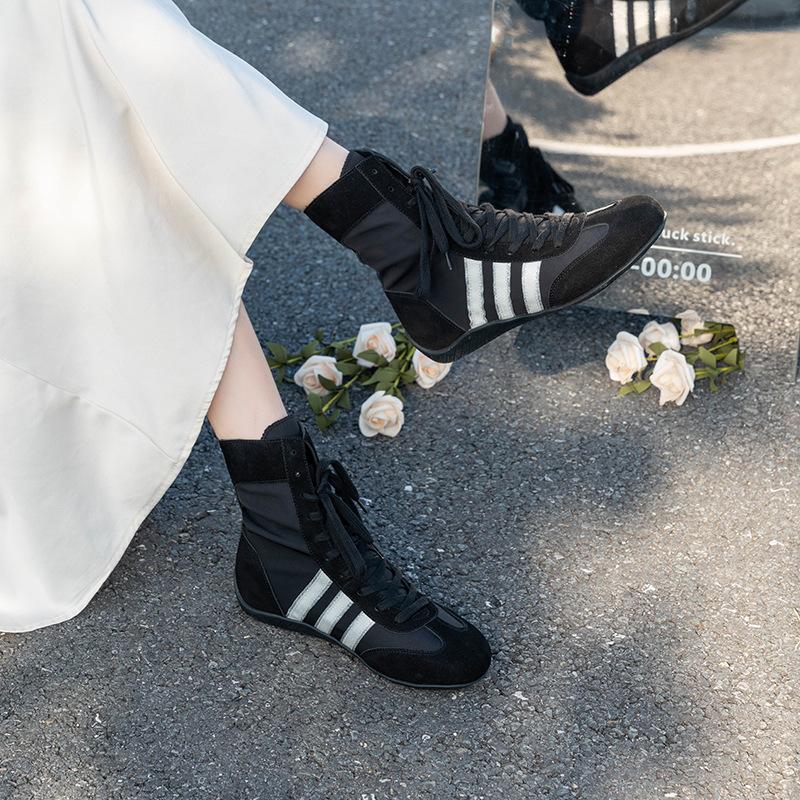 In stock, heightening boxing boots for women's new sports wind mesh breathable knight boots versatile casual high-top German training shoes