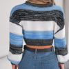 Autumn Winter Vintage Stripe Print Loose Cardigan Sweater Long Sleeve O Neck Knitwear