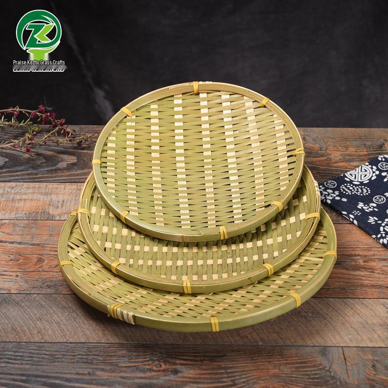 Hand-Painted Hand-Woven Bamboo Sieve Basket Round 18cm