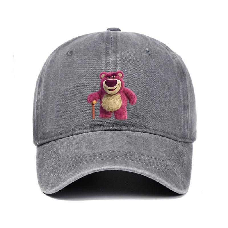 Cartoon Washed Lotso Print Baseball Cap Men Women Vintage Kpop Snapback Cap Adjustable Breathable Trucker Hat Sunscreen Hat
