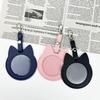 PU Leather Card Holder Cat Ear Design Cute Round Badge Reel For Work Office Travel Luggage Keychain Pendant
