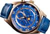 Moon Phase Watch Genuine Leather Strap Roman Numeral Indices 100m Water Resistant Tachymeter Blue Gold Edition of 300 Day Gift JMW TOKYOMen's