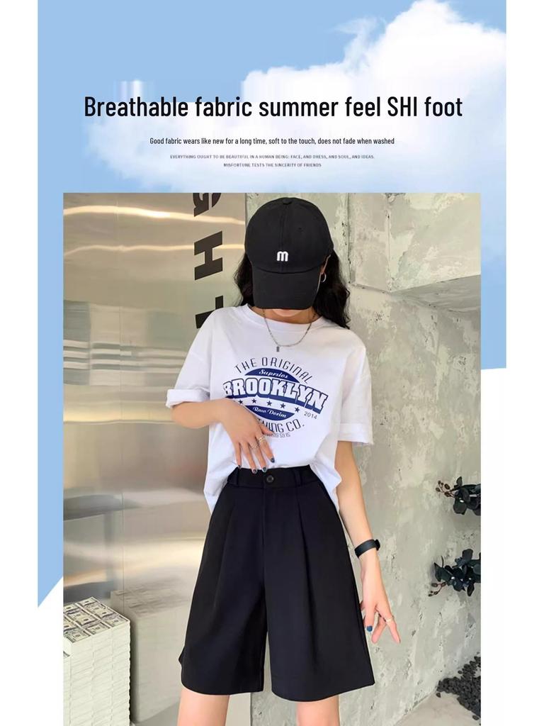 Women's High Waist Black A-line Casual Summer Shorts - Slimming, Loose Fit, Wide Leg, Mid-Length
