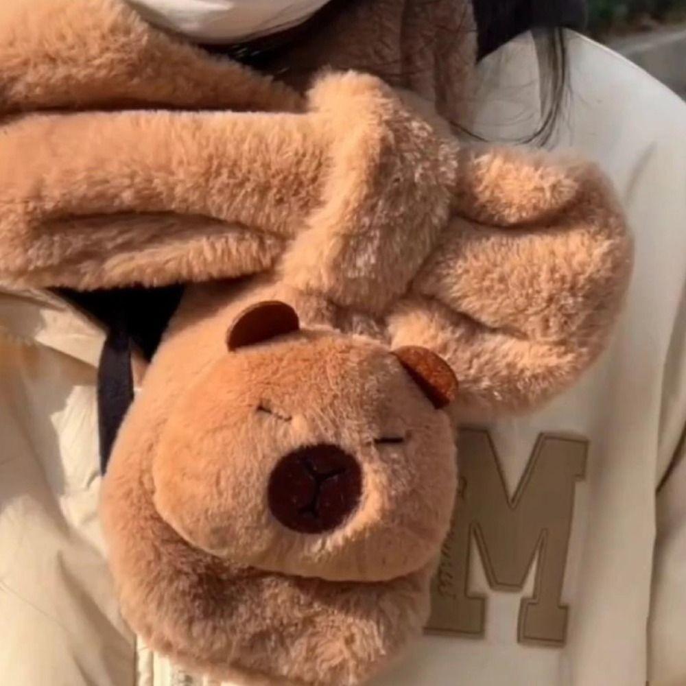 Thicken Cartoon Cross Neck Scarf Neck Wrap Cute Plush Neckerchief Capybara Fluffy Scarf  Winter