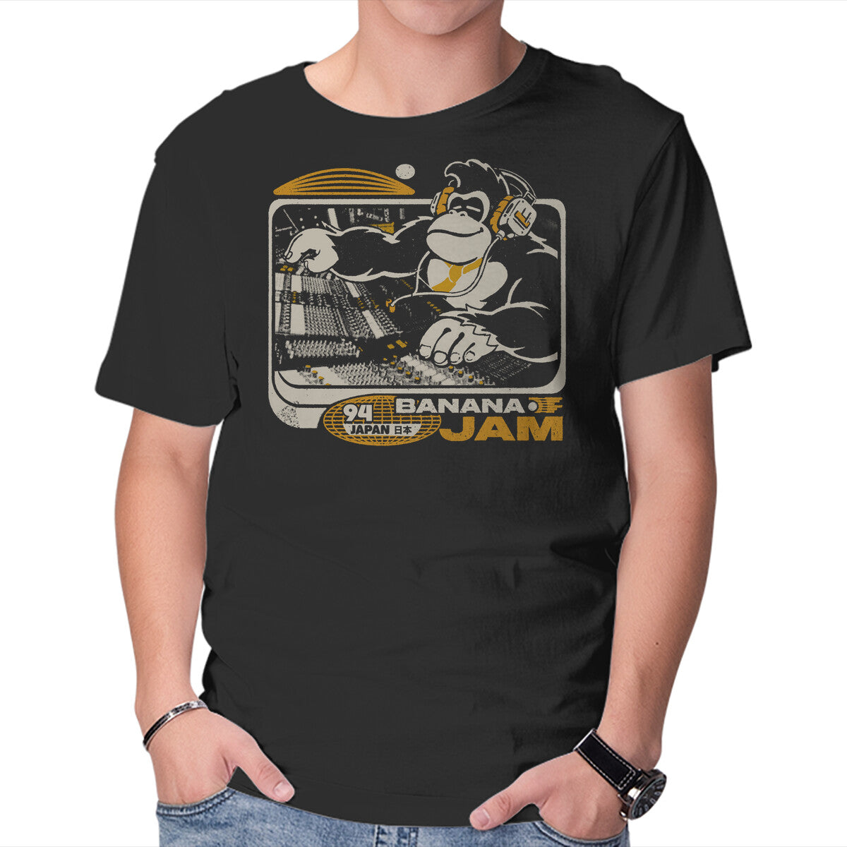 Unisex Crew Neck T-Shirt Banana Jam Graphic Short Sleeve Casual Tee M