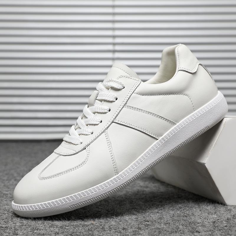 Europe Men Genuine Leather Casual Shoes White Flat Skate Shoes Street Fashion Lace-up Sneaker