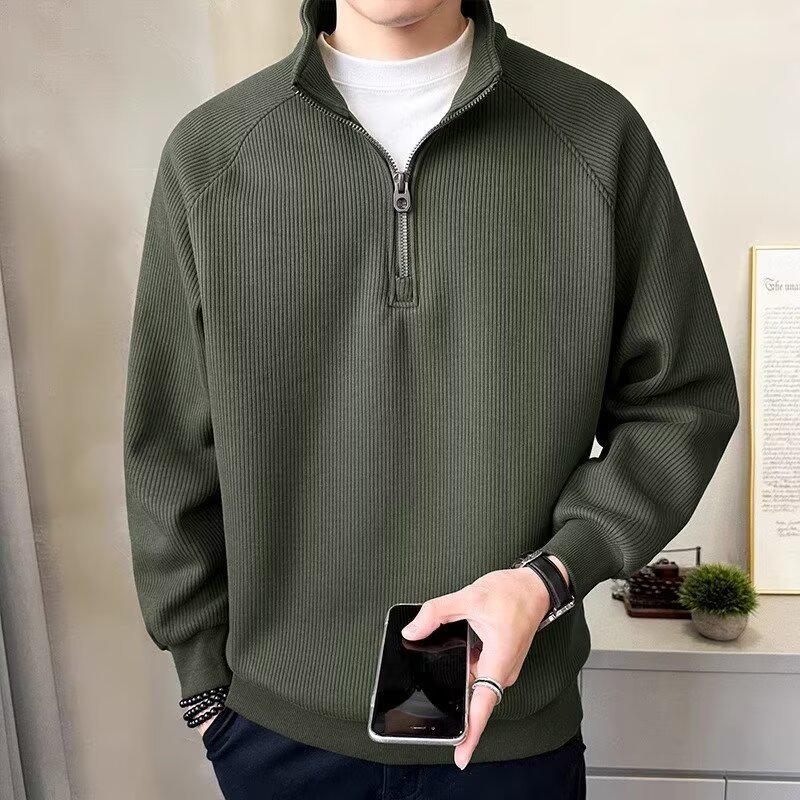 Men's 2024 Spring/Autumn Thickened Pullover Half-Zip Stand Collar Sweatshirt