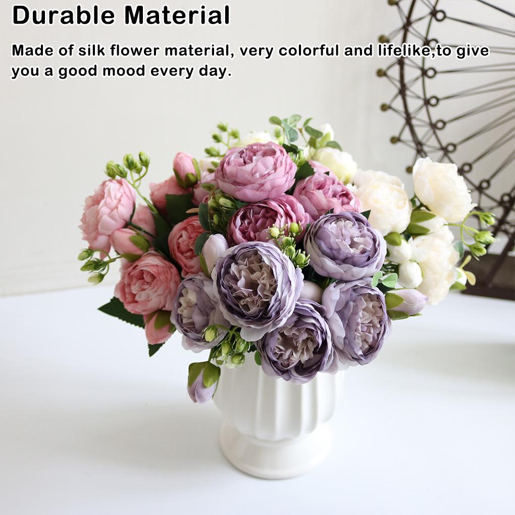 Künstliche Pfingstrosen, Seidenblumen, fünfköpfiger Blumenstrauß, Kunstrosen für Party, Vase, Hochzeit, Tischdekoration