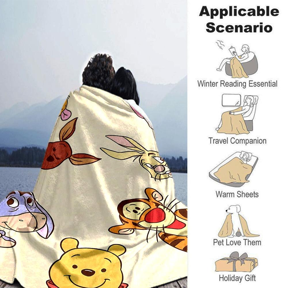 Pooh Friends Adventure Flannel Blanket Super Soft Warm Cozy Blanket For Sofa Bed Office Travel Allseason Home Decor Gift