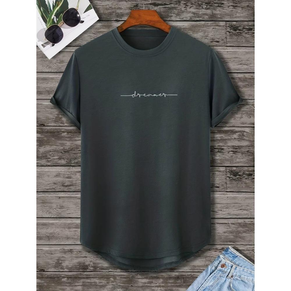 Herren Buchstaben Grafik Gebogener Saum T-Shirts Lässig Sportlich Locker Rundhals Kurzarm Tees Top Sommerkleidung
