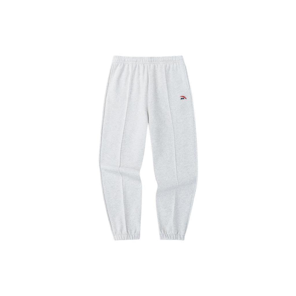 Anta Lifestyle Series Solid Color Logo Mid-Waist Fleece Cuffed Loose Knit Sports Pants Unisex pants Gray 972338306-1