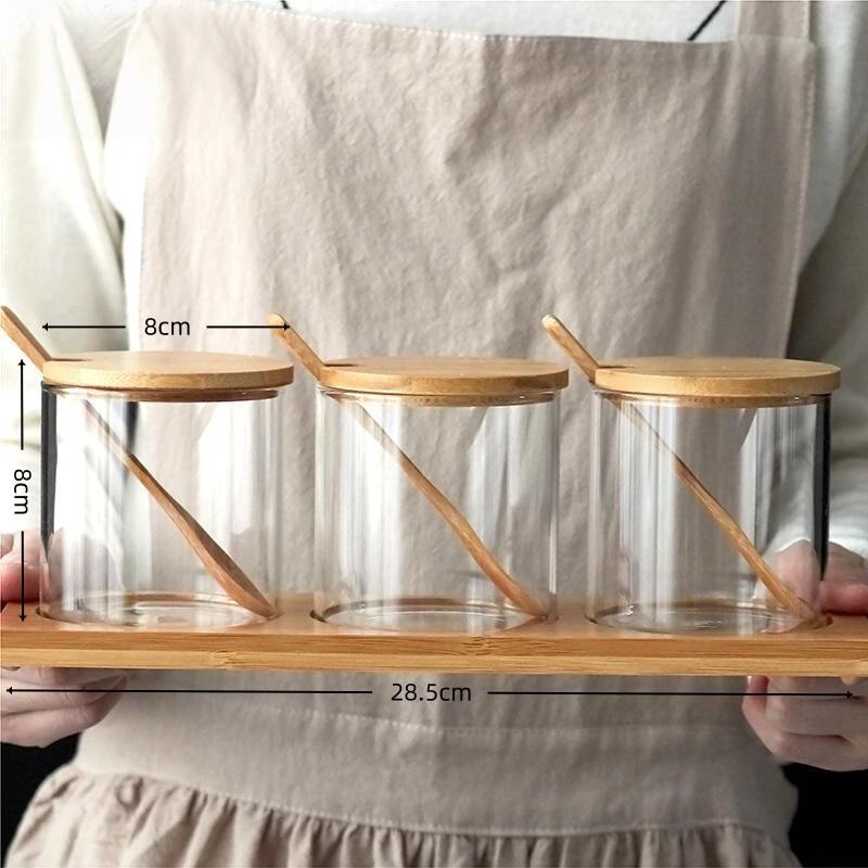 Glass Seasoning Jars with Bamboo Tray Set