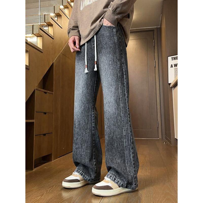 Foreign Trade Surplus American Retro Flared Casual Jeans for Men, Autumn and Winter Loose Straight Thickened Wide-Leg Pants