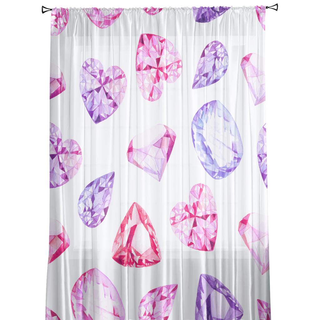 Rosa Akvarell Diamant Fönsterbehandling Tyll Moderna Skira Gardiner för Kök Vardagsrum Sovrumsgardiner Dekoration