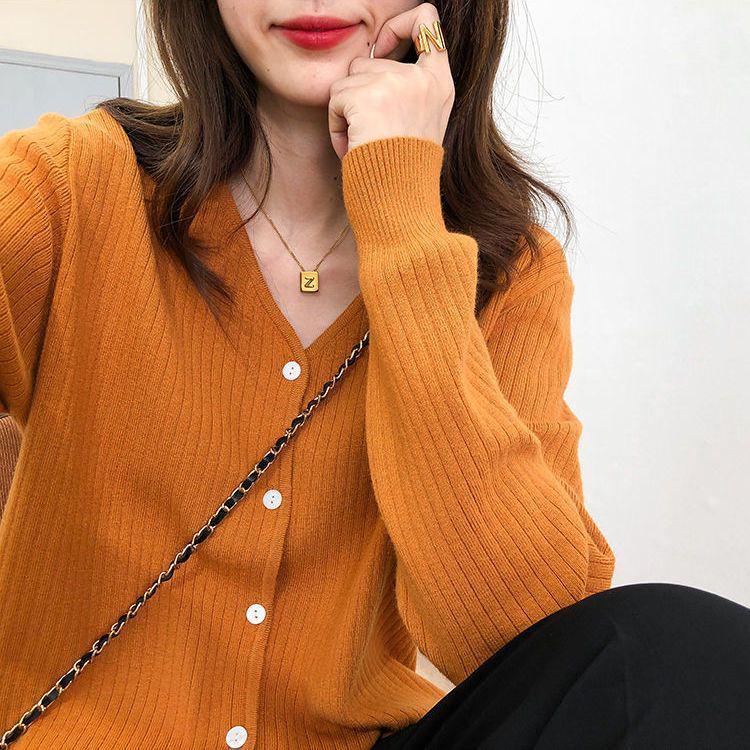 Korean Style V-Neck Ribbed Knit Cardigan for Women - Soft, Slimming, Versatile, Loose Fit, Long Sleeve, 2026 Spring Collection.
