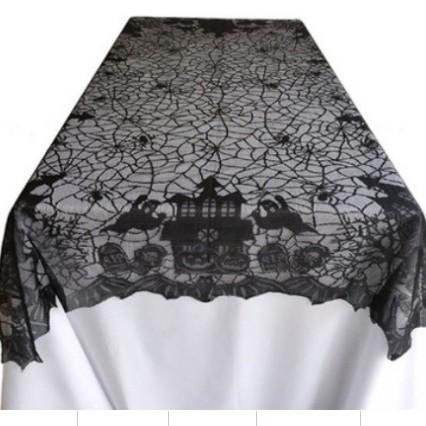Halloween Lace Table Runner Black Spider Web Tablecloth Fireplace Cover Mantel Halloween Decor Door Curtain Home Party Props