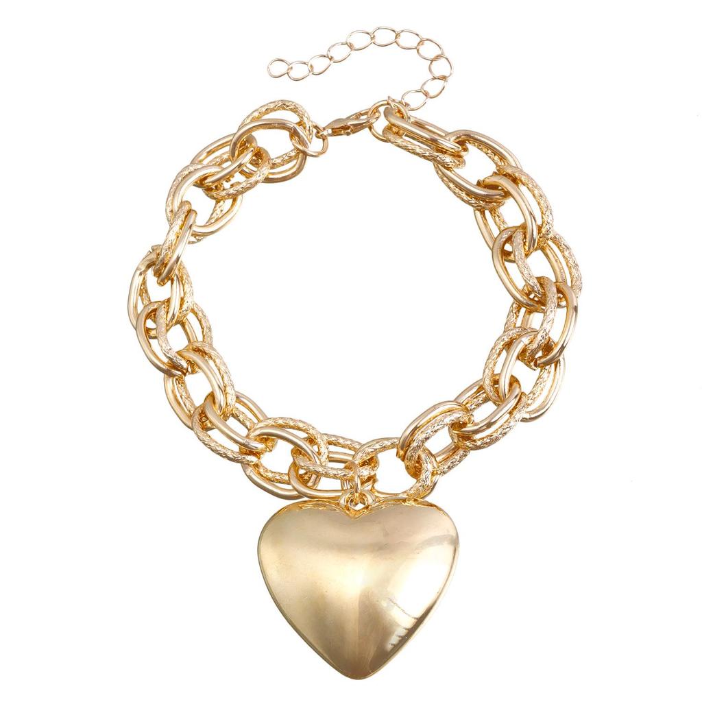 Chunky O-Chain Heart Pendant Necklace: European & American Cool Style with Exaggerated Hollow Peach Heart Design