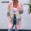 Pulover de damă la modă Jachetă cu buzunar mare Toamnă și iarnă Cardigan lung cu dungi color block