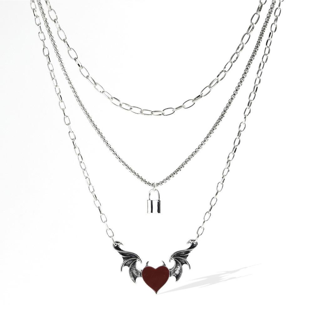 Trendsetting Geometric Heart And Wing Necklace Unique Alloy Jewelry For Women
