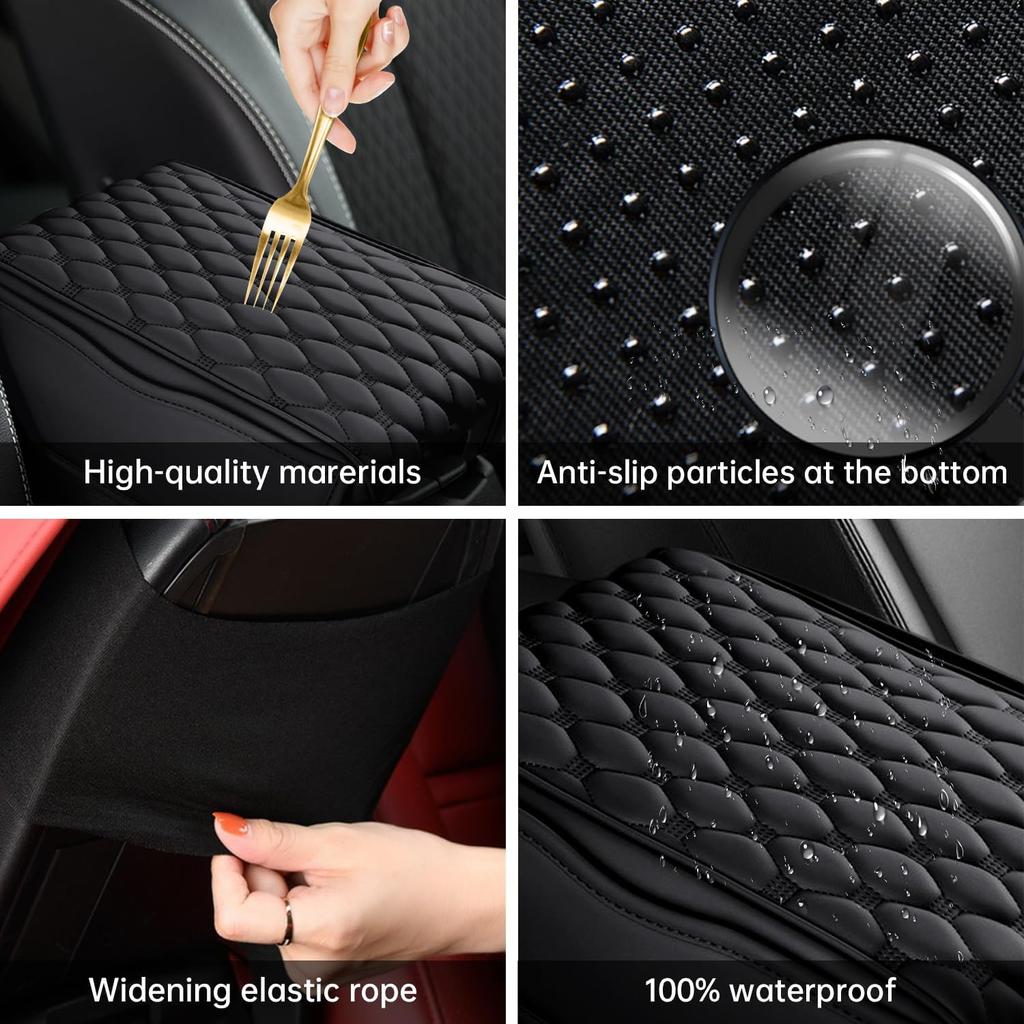 Center Console Cover For Cars, Trucks & SUVs - Ergonomic Pain Relief With Memory Foam Leather | Non-Slip Waterproof Design & 2 Organizer Pockets