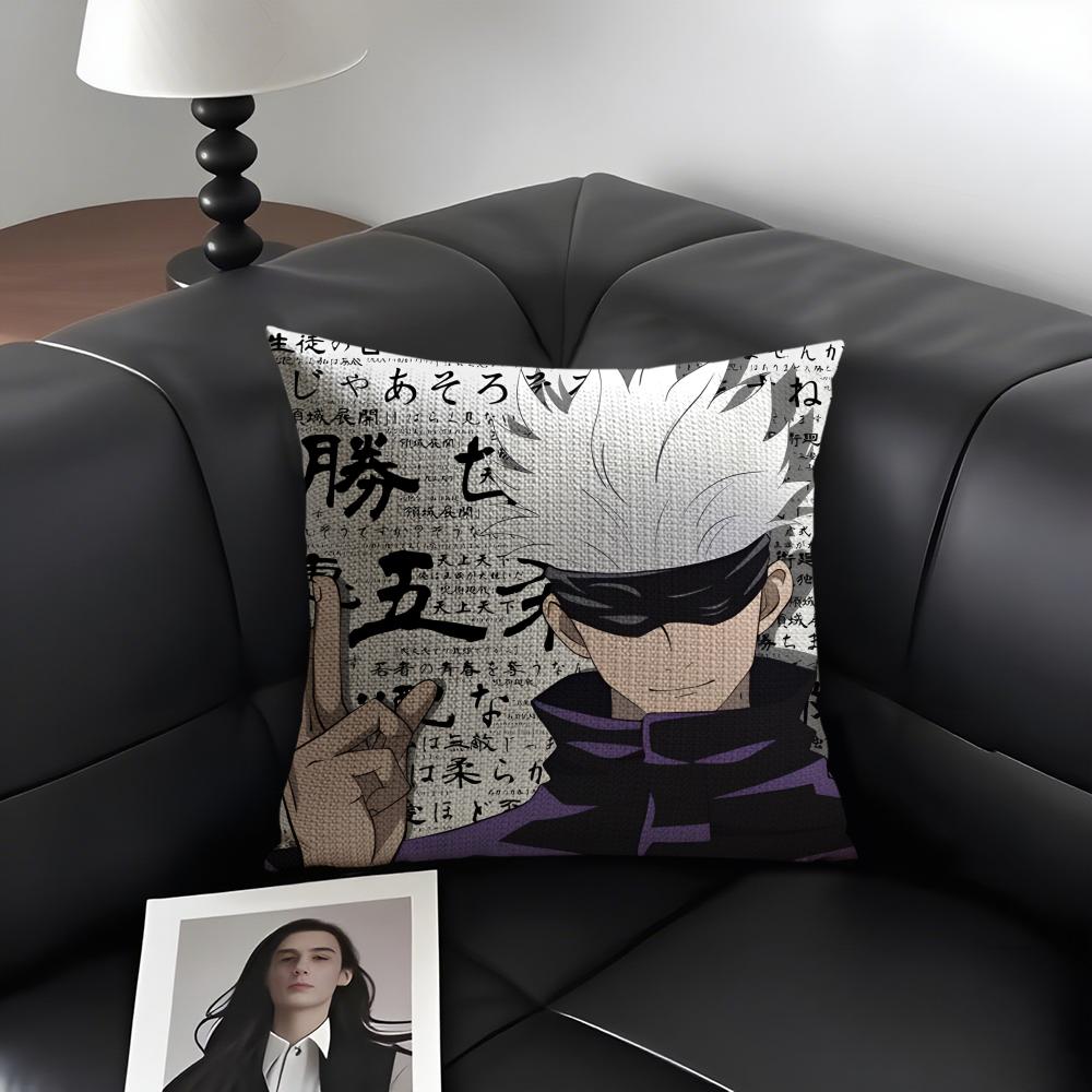 J-Jujutsu Kaisenn Go-Jo Satoru Cushion Cover Natural Linen Organic Fabric Double-Sided Printing Sofa Home Decor Gift Pillow Case