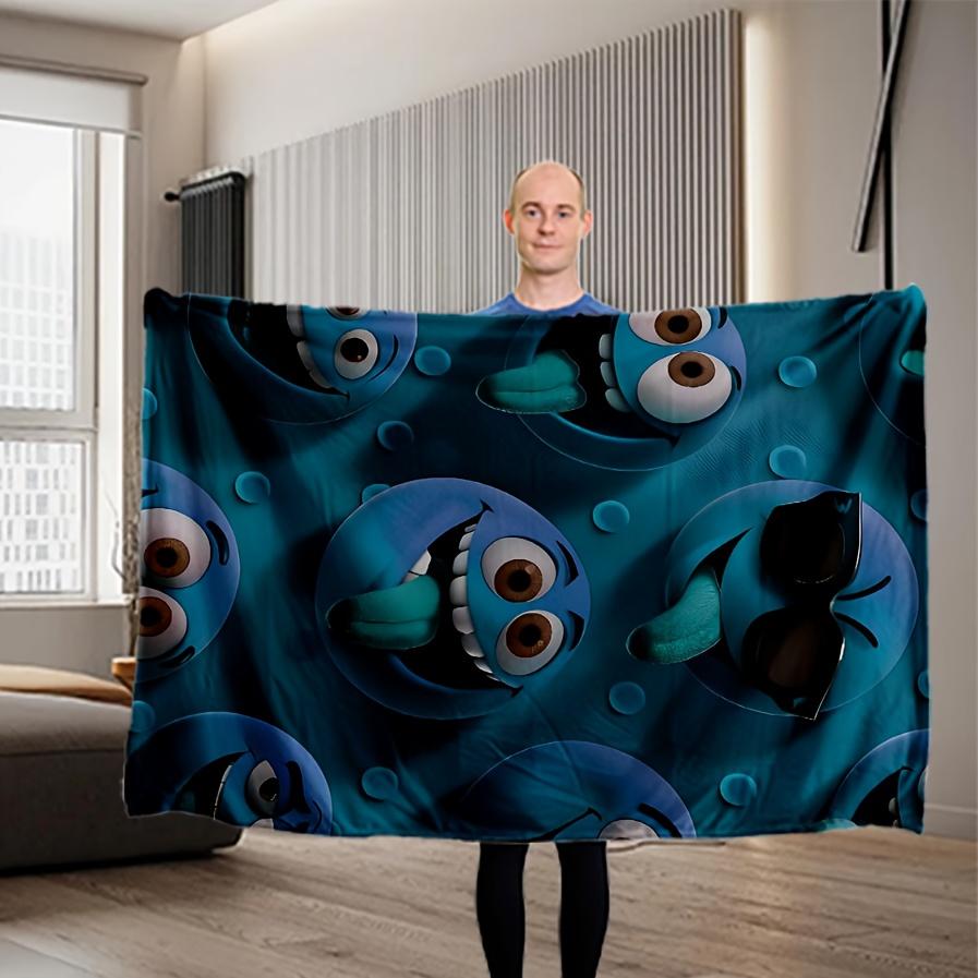 Blue Funny Expression Flannel Printed Blanket Suitable For All Seasons Suitable For Living Room Office Sofa And Travel 180X250Cm