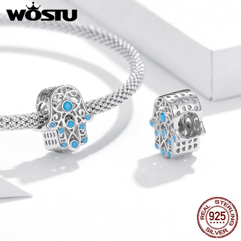 WOSTU 925 Sterling Silver Hand of Fatima Series Charm Demon Eye Bead Pendant Fit Original Bracelet Necklace DIY Jewelry