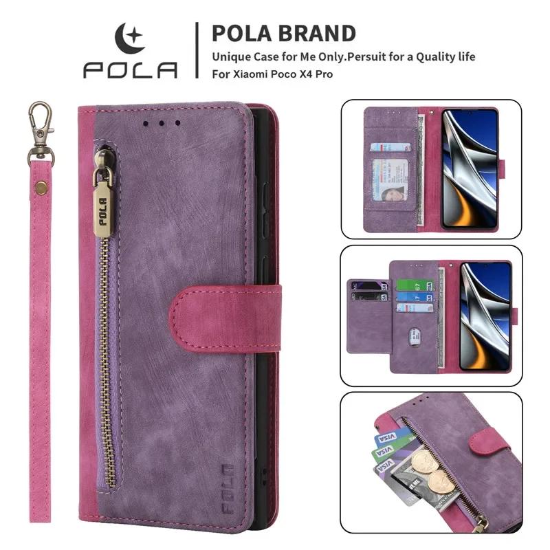 Lanyard Leather Zipper Wallet Card Phone Case For Xiaomi RedMi 14C 13C Note 14 Pro Plus 13 12 12S 11 11S 10S 9 Flip Stand Cover