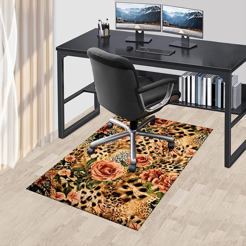 1 Stück Leopardenmuster Blumen Extra Groß Rutschfeste Bodenmatte, Büro, Familie, Schlafzimmer, Studio Großer Teppich, Langlebiges Material-J0417