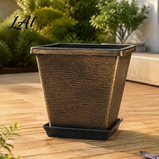 Succulent Herb Planters Square Resin Planter 10 Inch Large Plant Pot with Drainage Hole Modern Flower Pots for Living Room Decorative Garden Saucer