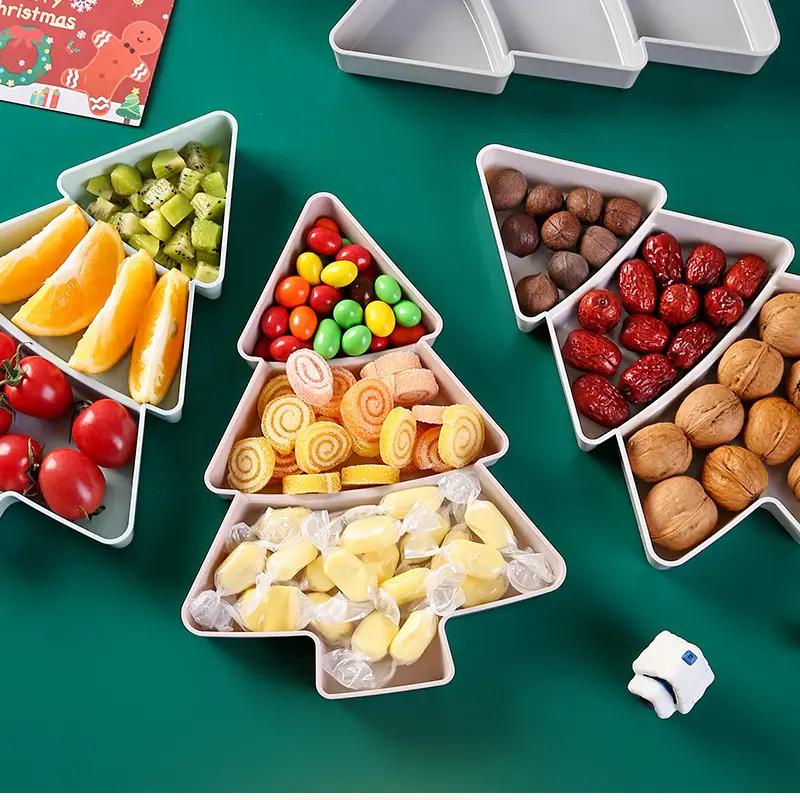 1PCS Christmas Tree Shaped Fruit Tray Plastic Candy Snack Tray Dried Fruit Melon Plate Party Supplies Home Decoration