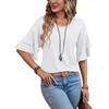 Ladies Summer Two Layer Short Sleeve  V Neck Solid Color Pullover T Shirt Top