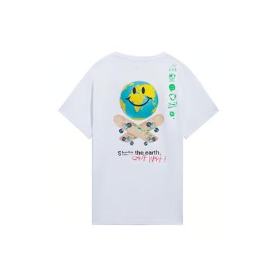 Li Ning X Og Slick Kollaboration Earth Smiley Skateboard Buchstaben Cartoon T-Shirt Unisex Oberteile Weiß AHSS299-3
