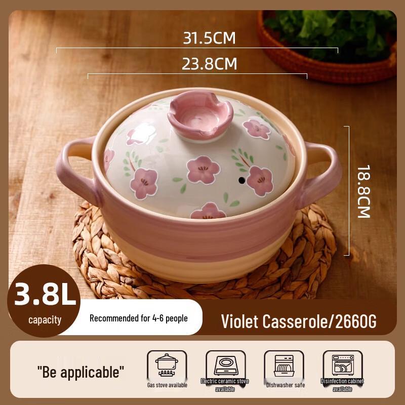 ZMR Hand-Painted Purple Clay Casserole Pot